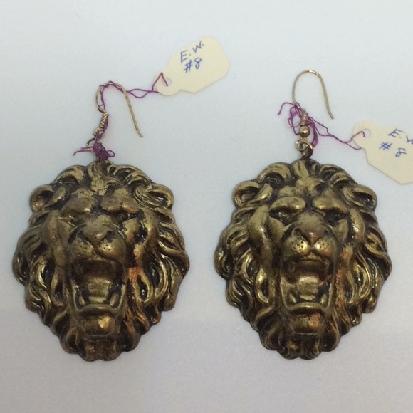 Vintage Jewelry - Lion Head Brass Vintage Earrings